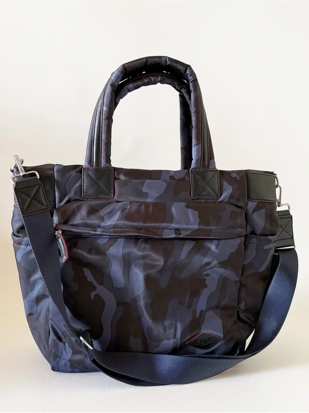 MZ Wallace Bleecker Tote Bag Blue Camouflage Nylon Travel Messenger - Picture 3 of 14